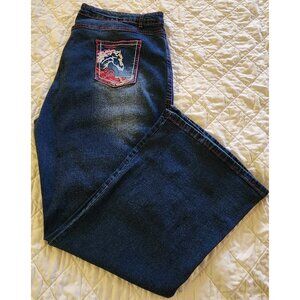TEMU RETRO HORSE-EMBROIDERED FADED GRADIENT BOOTCUT SKINNY STRETCH JEANS